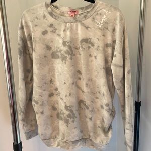 Feathers Maternity sweatshirt l, white and gray camo, “blessed” on neck, size M